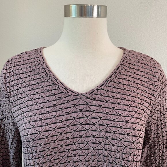 Habitat Womens Small Brown Textured Tunic Top Long Sleeve V Neck Shirt Stretch - Picture 2 of 15